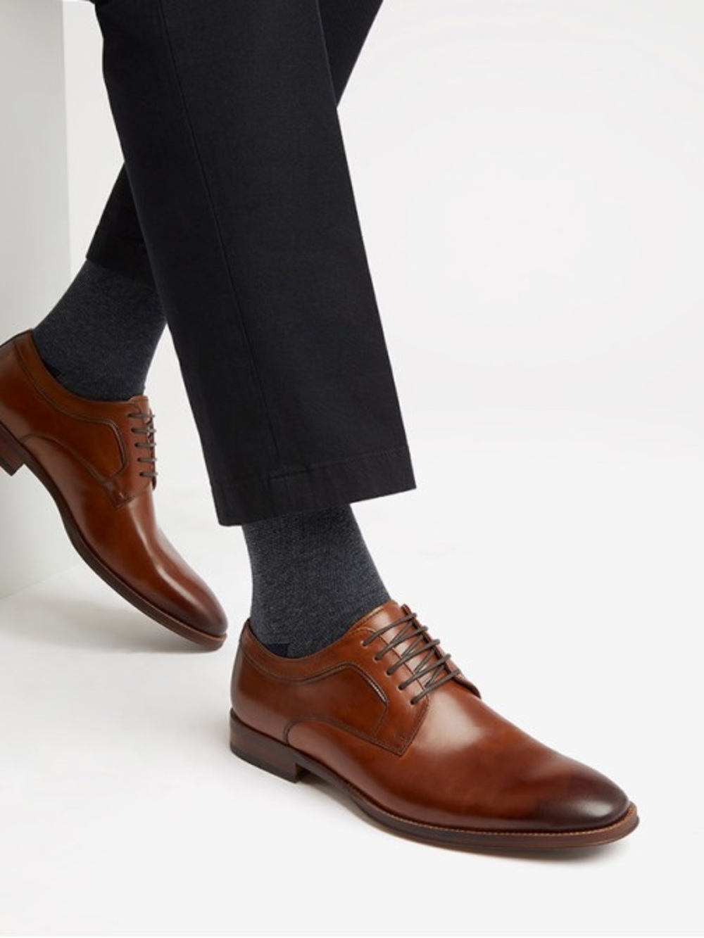 Dune London Cognac Brown Leather Derby Shoes Size 10M